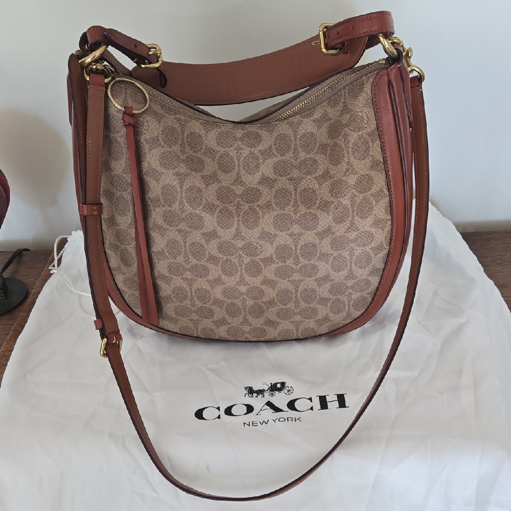 Coach Signature Tan and Brown Shoulder Bag